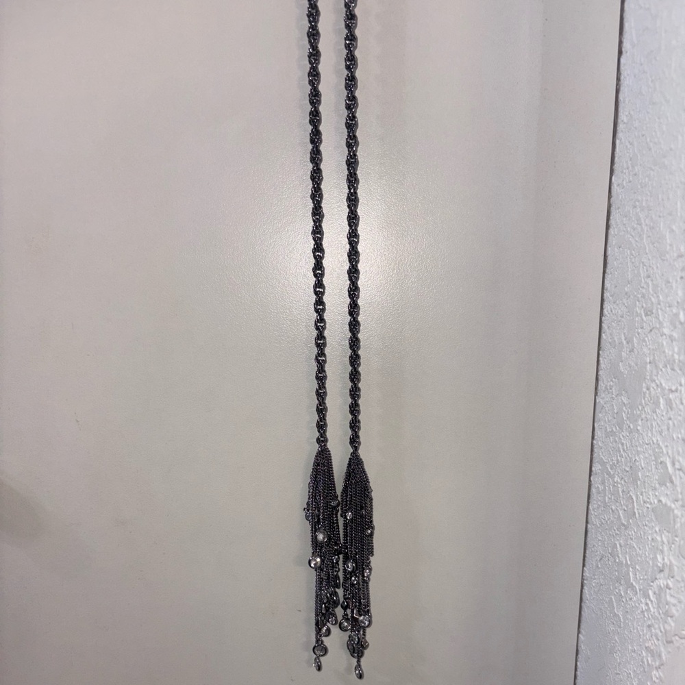 Kendra Scott Lariat Necklace Crystal Gun Metal